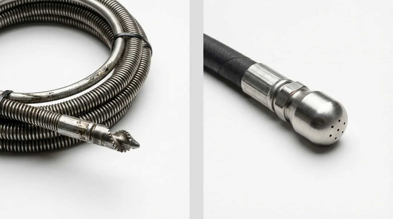 Drain snake cable and hydro jetting nozzle used for drain cleaning in Pittsburg, KS